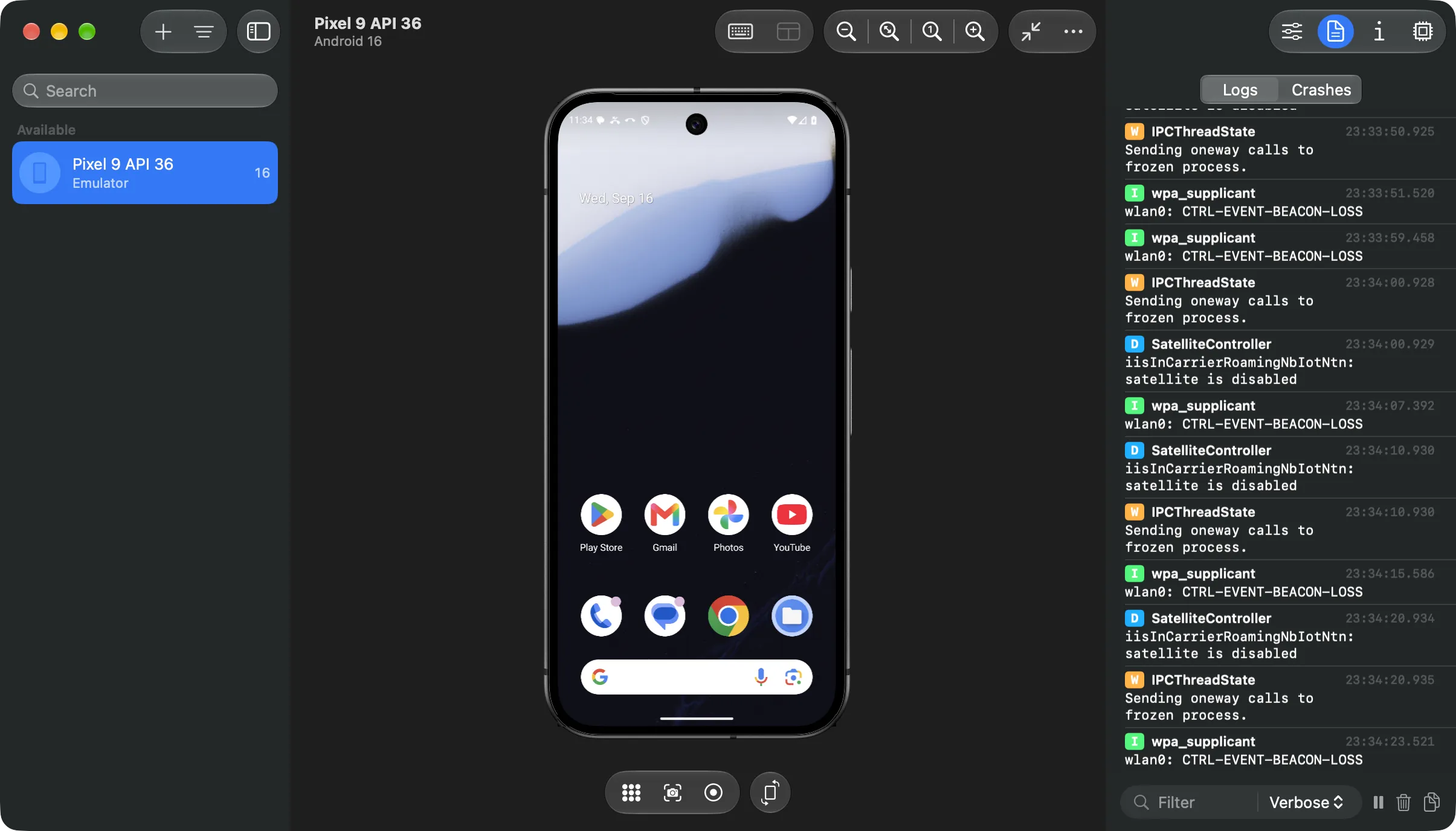 Liman's live log view next to the emulator